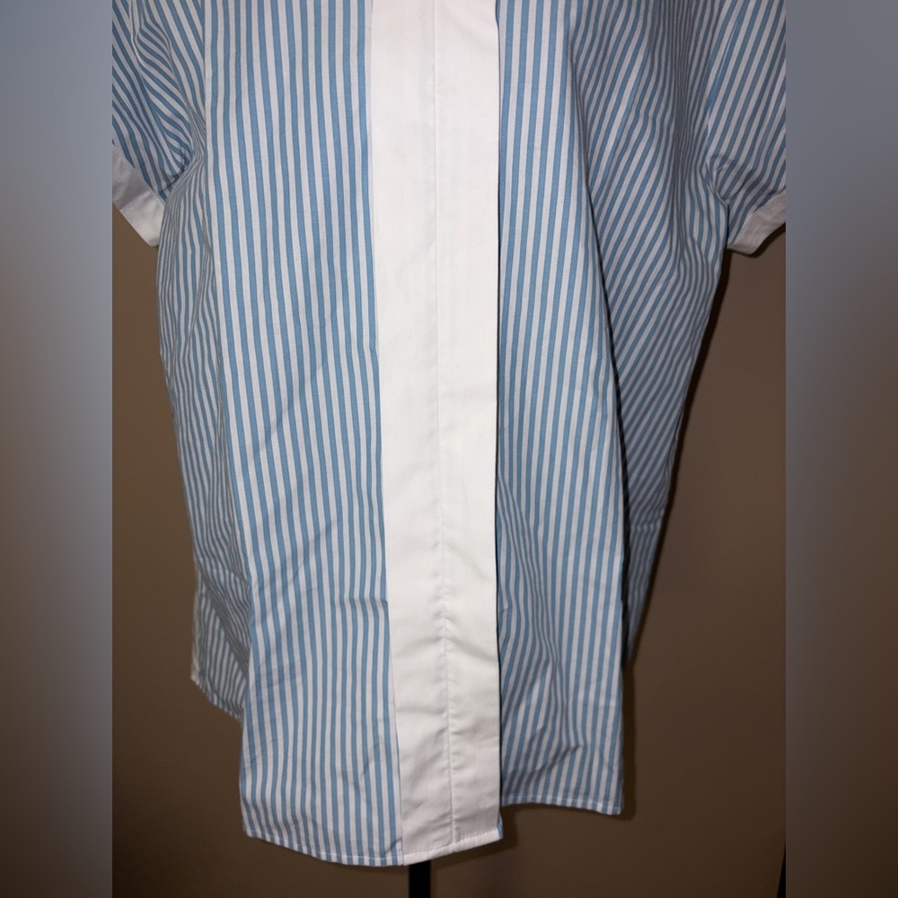 Karl Lagerfeld NWT Blue and White Striped Shirt with Lace Detail at Collar - Picture 4 of 7